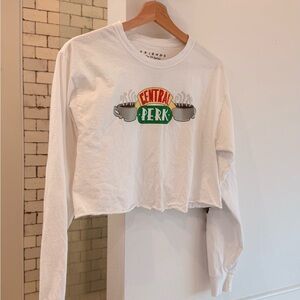 White Central Perk Long Sleeve Crop Top
